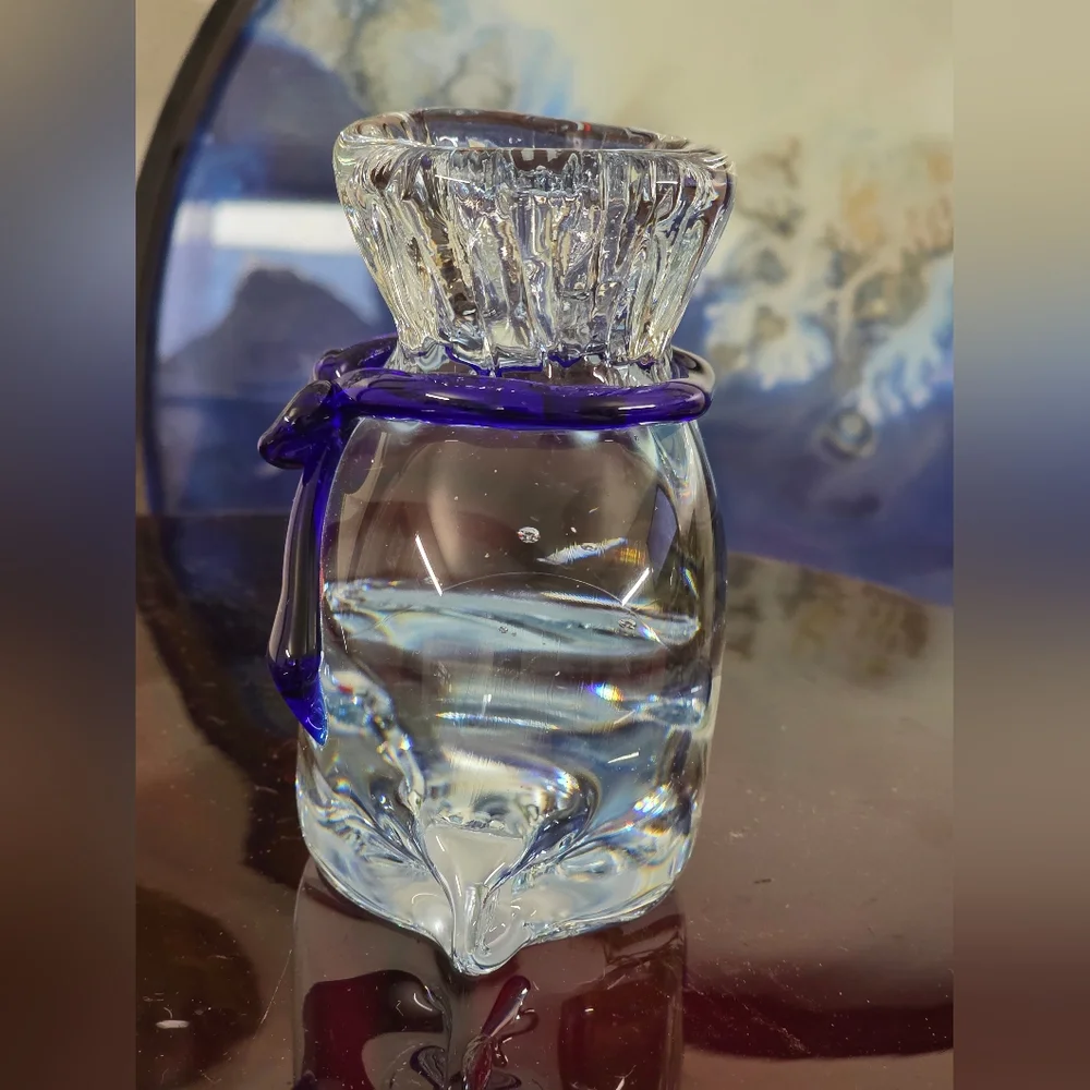 Bella Casa By GANZ Art Glass Paperweight Gold Fish In A Bag Blue Orange